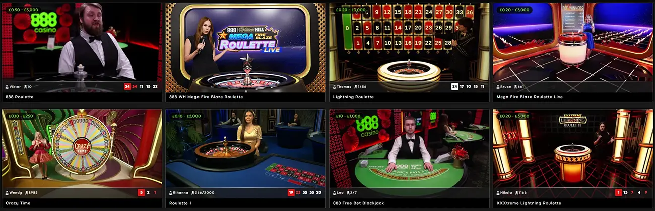 888 Casino Live Dealer Interface