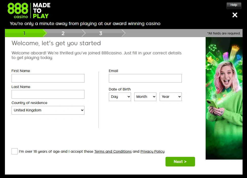 888Casino registration