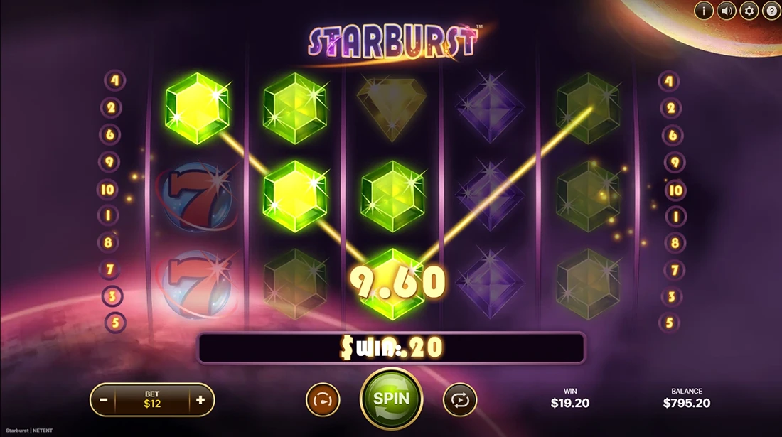 888Casino Starburst slot gameplay