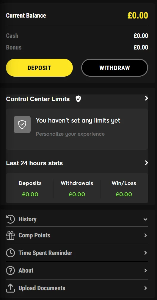 888Casino account dashboard